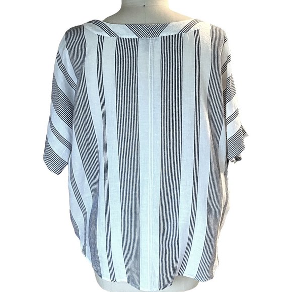 EDDIE BAUER Ladies Linen Blend Striped Boho Tie Blouse ~ 2XL - Picture 2 of 5